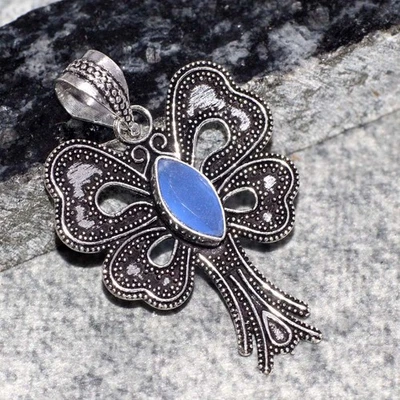 925 Silver Plated Butterfly Purple Chalcedony Pendant Gemstone 1.8" GW - image 1 of 3