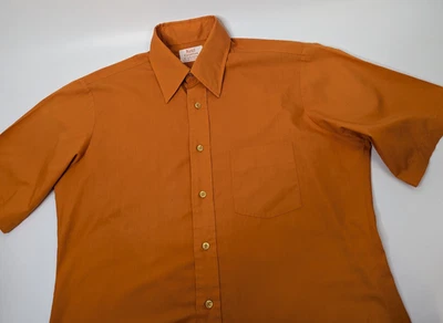 Vintage ARROW Kent Collection Short Sleeve Shirt Orange Disco Dacron Polyester - Image 1 of 4