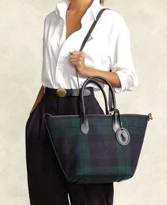 Polo Ralph Lauren Tartan Bellport Leather Wool Tote Medium Bag BNWT RRP £649 - Image 1 of 4