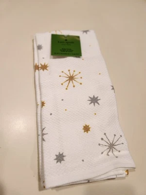 Juego de 2 toallas de cocina Kate Spade estrellas doradas plateadas 17 x 28 nuevas con etiquetas Foto 1 de 3