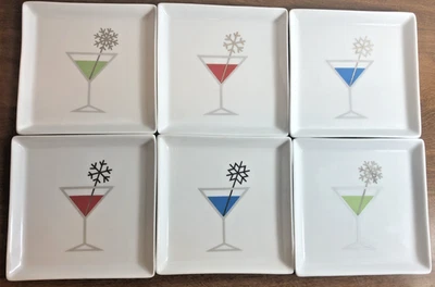 Crate & Barrel Jack Frost Appetizer Dishes Martini Design Set 6 Red Blue Green - Image 1 of 4
