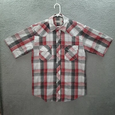 Roper Shirt Adult Medium White Red Black Plaid Pearl Snap Western Rodeo Cowboy - Image 1 of 4
