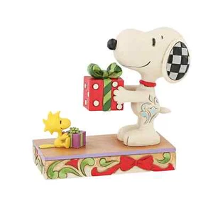 Jim Shore Peanuts SNOOPY AND WOODSTOCK WITH GIFT-CHRISTMAS EXCHANGE 6013047 NEW - Picture 1 of 4