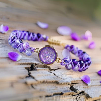 Natural Amethyst Opal Beaded Braided Handmade Healing Reiki Boho Bracelet Gift - Image 1 of 3