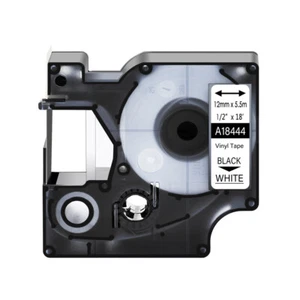 1PK 18444 etiqueta de vinilo negra sobre blanca 1/2 pulgada para cinta DYMO Rhino PRO 1000 3000 - Imagen 1 de 11
