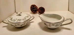 PINETTA China By Noritake ~CREAMER & SUGAR BOWL SET Pinecones~ Minty - Picture 1 of 16