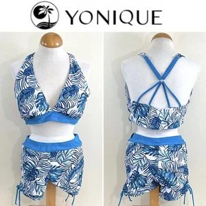 Yonique Women’s Two Piece Boy Shorts Swimsuit NWT Size XL Blue - Picture 1 of 9