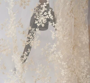 Abito da Sposa Costume Pizzo Tulle Crema Floreale Ricamo Matrimonio Tessuto 0 - Foto 1 di 12