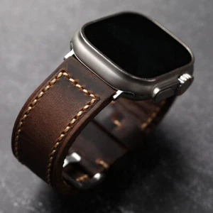Retro Genuine Leather Wrist Band Strap For Apple Watch Ultra 2 49mm Series 9 8 7 - Picture 1 of 14