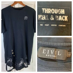 Civil Regime Through Hell & Back Distressed Grunge Rave Dress Large Bleach Rips - Picture 1 of 16