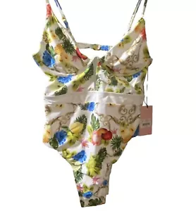 Neu mit Etikett Juicy Couture Badeanzug weiß Blumen mit wandelbaren Bügeln Gr. S - Bild 1 von 13