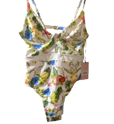  Nuevo con etiquetas Traje de baño Juicy Couture blanco floral con correas convertibles con aros talla S Foto 1 de 4