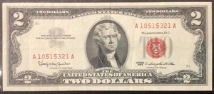 1963 USA PAPER MONEY - 2 DOLLARS RED SEAL BANKNOTE! - Picture 1 of 2