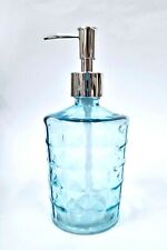 NEW BLUE GLASS BLUE,TEAL TINT,3D TEXTURE,SILVER PUMP SOAP,LOTION DISPENSER