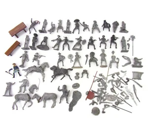 INCOMPLETE 41-pcs Pewter / Lead Cowboy Horse & Native American Figurines & Parts - Picture 1 of 12