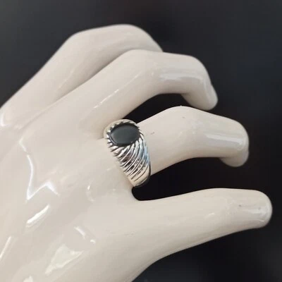 Anillo Para Hombre Plata Esmalte Negro Esterlina 925 Sello Masivo 12.25 Retro Pesado De Colección Foto 1 de 4