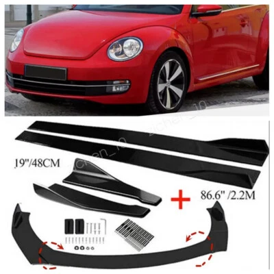 Black Front Bumper Lip Spoiler Splitter Kit Side Skirts For VW Volkswagen Beetle Foto 1 de 4