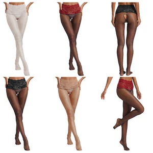 Women Stockings 20D Tights Lace Lingerie Clubwear Sexy Opening Crotch Pantyhose - Picture 1 of 48