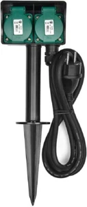 Heitech Gartensteckdose 2-Wege mit Erdspieß Wasserdicht IP44 Schwarz - Bild 1 von 1