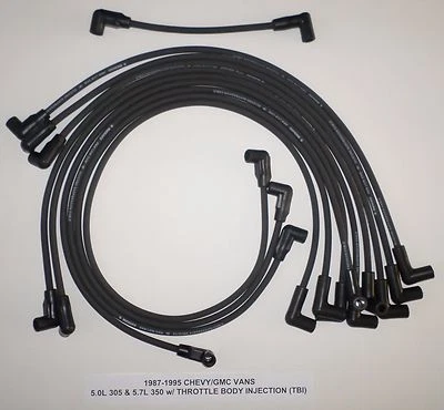 1987-95 CHEVY/GMC VANS G10-G35  5.0L/305 5.7L/350 TBI BLACK 8mm Spark Plug Wires - Image 1 of 3