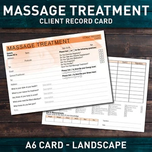 Massage Client Record Card Treatment Consultation Therapists Form PREMIUM A6 - Picture 1 of 9