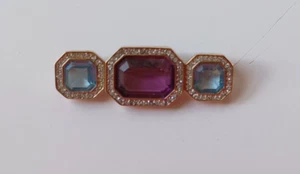 Beautiful marked "LJ" Rhinestone and Cut Faux Stone 2" Bar  Brooch - Picture 1 of 4