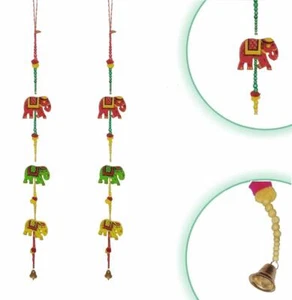 Wall & Door Hangings with Beads & Brass Bell Strings MultiColor (2 x Elephant) - Picture 1 of 6