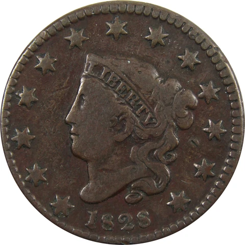 1828 Small Wide Date Coronet Head Large Cent F Fine Penny 1c SKU:I4999 Cover