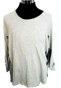 Erin London Pullover Top Women's Size S Black White Stripe Back Solid Gray Front - Picture 1 of 12