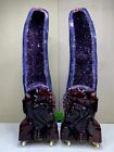 880LB A pair of Natural Amethyst geode quartz cluster crystal mineral+stand
