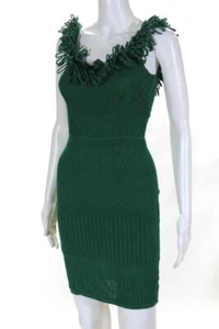 Catherine Malandrino off shoulder Perforated Fringe Dress Emerald Green Knee P - Picture 1 of 4
