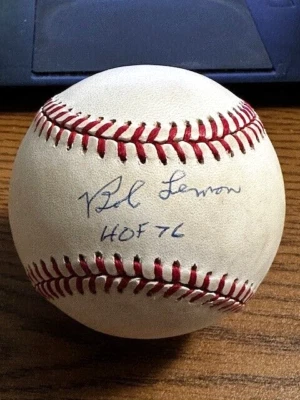 BOB LEMON SIGNED AUTOGRAPHED OAL BASEBALL! Yankees, Indians!  "HOF 76"! - Image 1 of 2