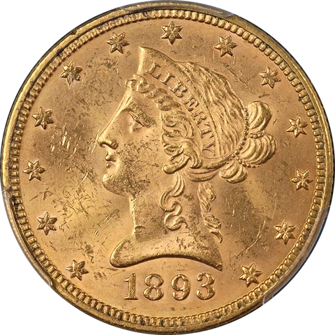 1893-P Liberty Gold $10 PCGS MS64 Great Eye Appeal Strong Strike Cover