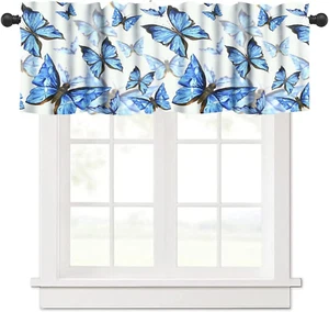 Butterfly Window Valance Curtain Blue Butterfly Floral Garden Rod Pocket Darkeni - Picture 1 of 6