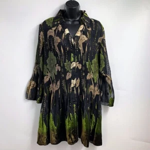 Pleat Collection by Pings Imports Women's Button Up Pleated Duster Size XL - Picture 1 of 11