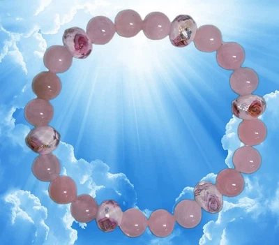 Rosenquarz Armband💫Damen Perlenarmband  Lampwork Perlen Damen Schmuck Stretch  - Bild 1 von 2