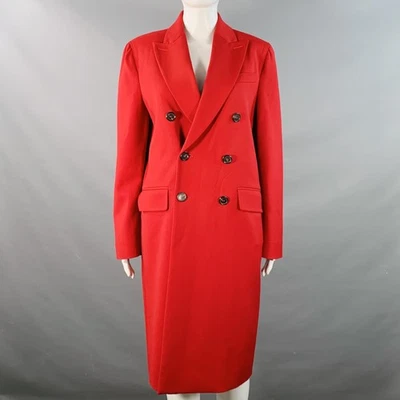 DSQUARED2 Talla M Rojo Mezcla Lana Doble Botonadura Solapa de Pico Abrigo - Imagen 1 de 4