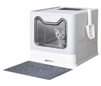 Ящик для кошачьего туалета с ковриком для мусора и черпаком передний вход верхний выход коробка для котят (серый) - Изображение 1 из 4