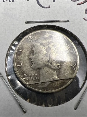 193X S Mercury Silver Dime Coin Major PLANCHET Lamination Error Coin Circulated - Image 1 of 4