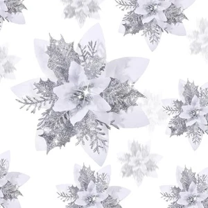 24 Christmas Glitter Artificial Poinsettia Flowers Xmas White  - Picture 1 of 8
