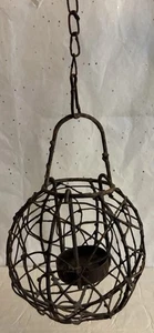 Vintage Brutalist Rustic Metal Hanging Candle Tea Light Holder Lantern w/ Chain - Picture 1 of 4