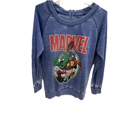 Camisa Marvel Azul Gráfico Cuello Redondo Manga Larga Cremallera Elastizada Unisex Pequeña Foto 1 de 4