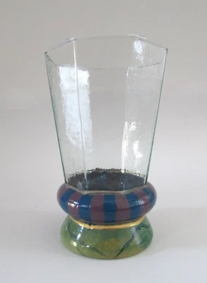 Vidrio octogonal vintage de circo Mackenzie Childs de los años 90 a rayas púrpuras y mármol Foto 1 de 3