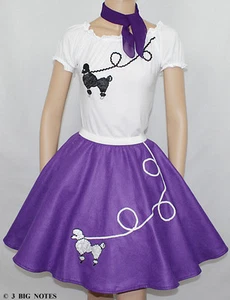 3 PC Purple 50's Poodle Skirt outfit Girl Sizes 4,5,6,7 Waist 18"-22" - Picture 1 of 1