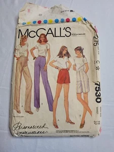 Vtg McCalls 7530 Pattern Womens Pants Shorts 3 Lengths Sz 22 Waist 37 Uncut - Picture 1 of 3