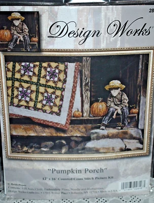 NUEVO Kit Punto de Cruz Contado Design Works Pumpkin Porch #2816 Edredón Niño Otoño Foto 1 de 3