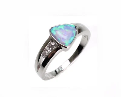 Argento Sterling Opalite Cubico Anello Con Bianco Zircone Cubico - Immagine 1 di 2