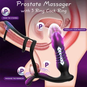Thrusting Anal Butt Plug Dildo Vibrator Male Prostate Massager Ring Sex Toys Men - Picture 1 of 16
