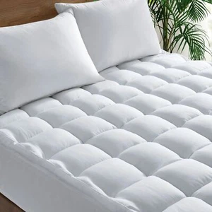 2" Extra Thick Pillow Top Mattress Pad Topper Cooling Soft Cover Hypoallergenic - Picture 1 of 8