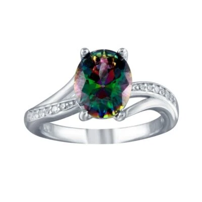 Anello In Argento Sterling Con Pietre CZ Color Topazio Mistico Chiaro E Ovale - Immagine 1 di 3